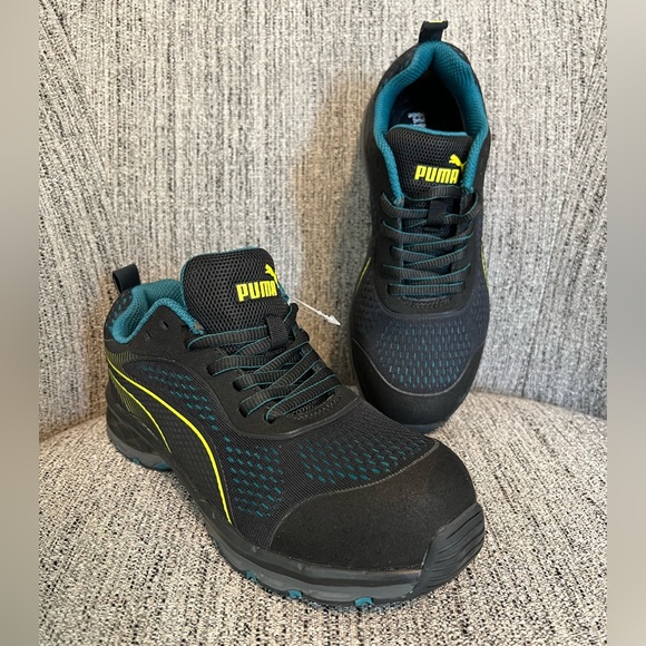 PUMA SAFETY WOMENS FUSE KNIT 2.0 STEEL TOE LIME BLUE BLACK Size 5 NEW - Picture 1 of 8
